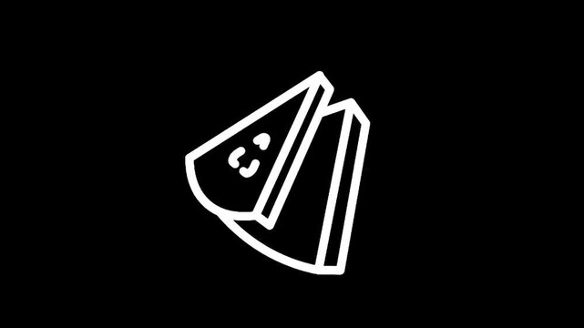 Simple line art icon of two slices of watermelon on a black background