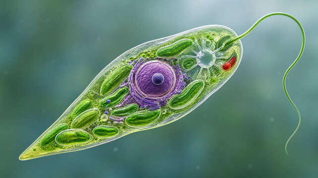 **Detailed 3D Render of Euglena Microscopic Structure and Flagellum**