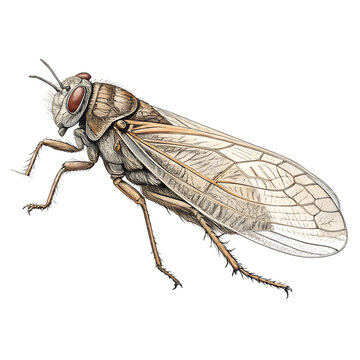 Detailed scientific illustration of a cicada insect isolated on white background