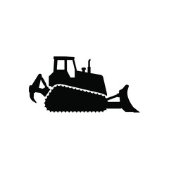 Black silhouette of a bulldozer with a front blade and ripper isolated on white background silhouette dozer construction © Bsicon02