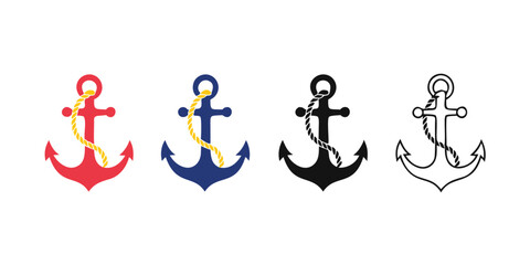 Set of anchor icons with rope in various graphic styles © Sadhin07