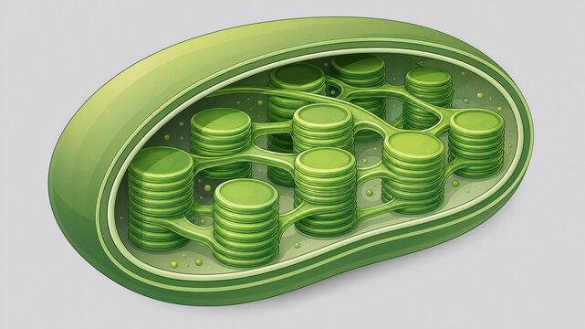 **Detailed 3D Render of Chloroplast Structure and Photosynthetic Organelle**
