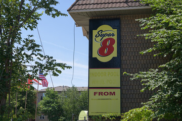 Obraz premium sign on the exterior of Super 8 by Wyndham, a two-star hotel, located at 3280 Kingston Rd, Scarborough, Toronto