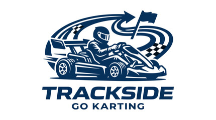 Blue go-karting logo with race track and flags. © Farah
