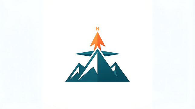 Mountain peak with upward arrow and directional sign logo design mountain direction climbing adventure landscape business strategy achievement