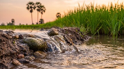 Obraz premium fish jump from flowing steam