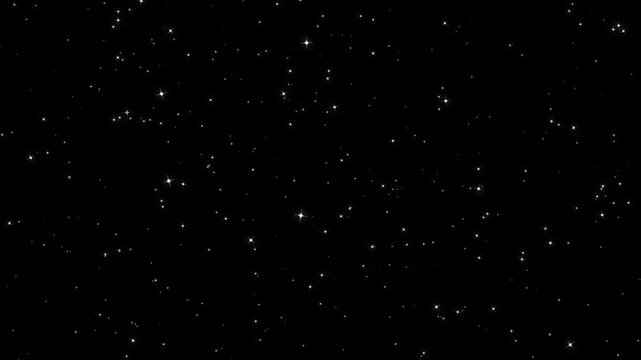 Thousands of tiny white stars twinkle and glow across a dark background, creating a dense magical starfield and cosmic night sky effect for video editing, motion graphics and VFX.
