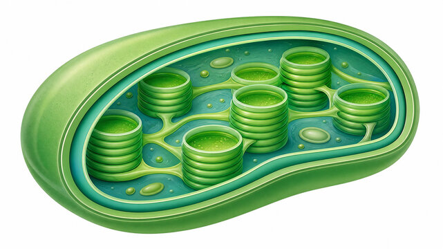 **Detailed 3D Render of Chloroplast Structure and Photosynthetic Organelle**
