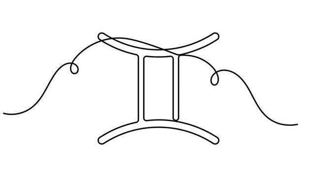 Continuous single line Gemini symbol animation minimalist monoline horoscope video intros and twins zodiac astrology social media reels motion graphic moving on white background
