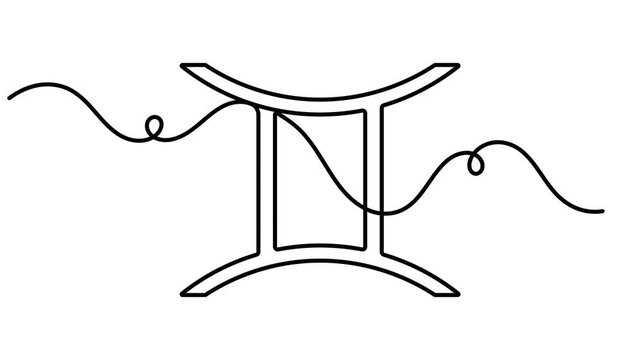 Continuous single line Gemini symbol animation minimalist monoline horoscope video intros and twins zodiac astrology social media reels motion graphic moving on white background