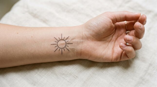 Small minimalist sun tattoo on wrist with minimalist delicate astronomy astrology