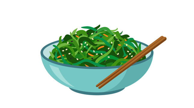 Seaweed salad in a bowl with wooden chopsticks