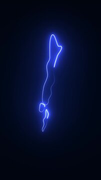 Glowing neon outline map of saint vincent and the grenadines, pulsing blue light animation