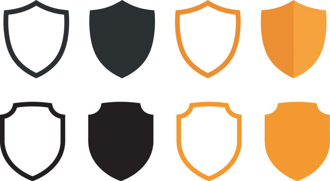 Set of black and orange shield icons isolated on a white background for design projects