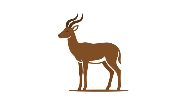 Profile of brown gazelle standing on white background.