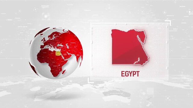  Egypt 4K Tech Map Beside Globe On White Background.