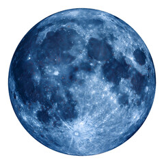 Obraz premium Realistic blue full moon with detailed craters isolated on transparent background