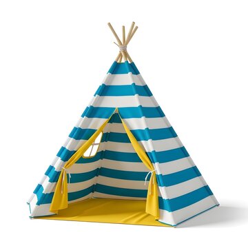 Colorful kids play teepee tent with yellow base Vector, illustration