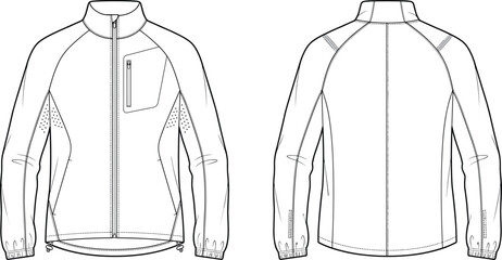 MobileMen sports track jacket technical flat sketch vector illustration front and back view fashion CAD template © MdSumon