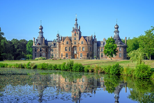 Ooidonk Castle / Kasteel van Ooidonk, 16th century Flemish Renaissance moated castle at Sint-Maria-Leerne in summer, Deinze, East Flanders, Belgium