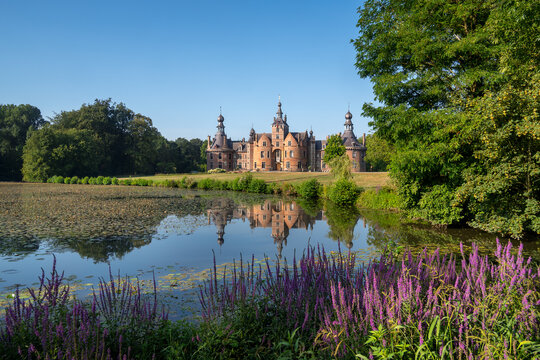 Ooidonk Castle / Kasteel van Ooidonk, 16th century Flemish Renaissance moated castle at Sint-Maria-Leerne in summer, Deinze, East Flanders, Belgium