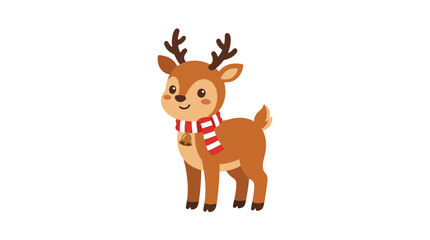 Cute cartoon reindeer wearing red and white striped scarf. © Hamdan