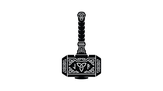 Black silhouette of mjolnir the hammer of thor on a white background