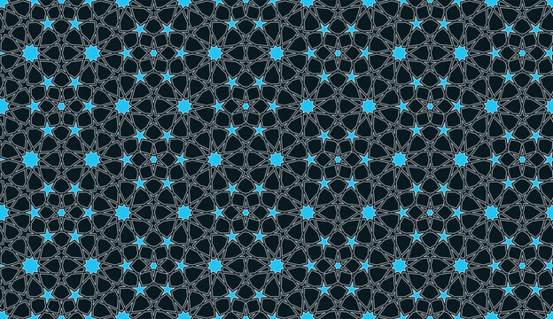 Islamic geometric pattern forming blue stars background