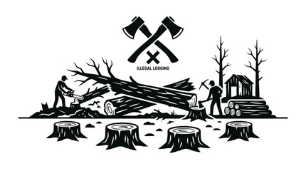 Obraz premium Illegal Logging Concept - Deforestation and Chopping Trees
