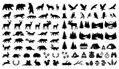 Fototapeta premium Woodland Wildlife Black Silhouette Vector Pack for Nature and Outdoor Design