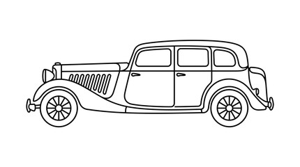 Fototapeta premium Vintage Sedan Car Illustration, Retro Automobile Outline, Classic Vehicle Line Art