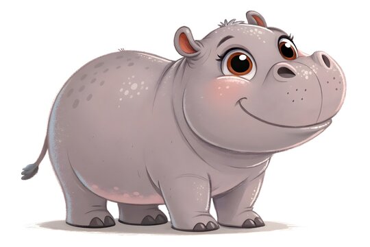 Cute cartoon hippopotamus with pink inner mouth smiling