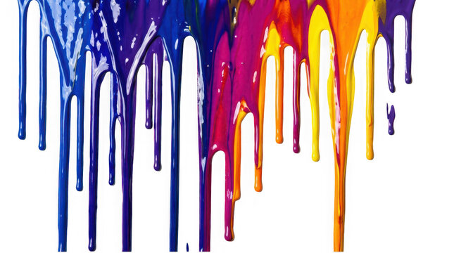 Abstract background with colorful paint drips isolated on transparent background