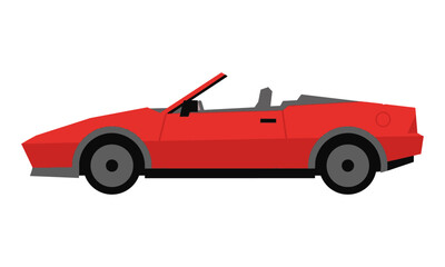 Naklejka premium Sleek red convertible sports car in flat design, side view, isolated on white. Modern automotive concept