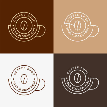 Coffee logo design set with cup graphic and slogan placeholder emblem brand