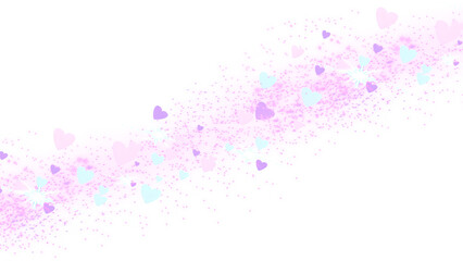 Fototapeta premium Floating pastel pink and purple hearts with magic glitter dust isolated on white background.