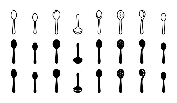 Editable Metal Spoon Vector Icon Set for Kitchen and Restaurant Design