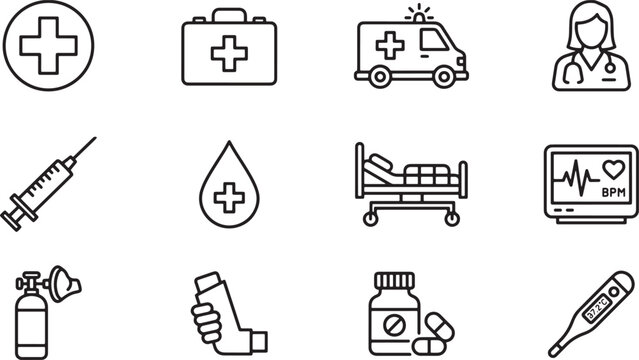 Emergency Medical Healthcare Outline Symbols