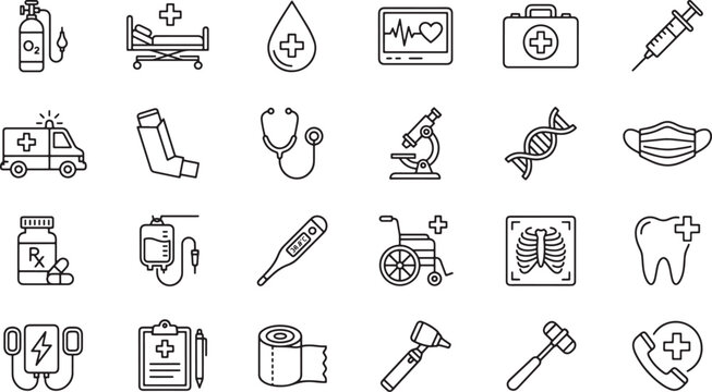 Medical Healthcare and Emergency Outline Symbols