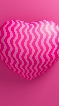 Pink wavy heart pulsating on a pink background, Valentine s Day 3D loop animation. Vertical video.