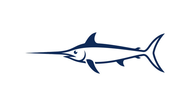 Blue swordfish marlin silhouette isolated on white background.