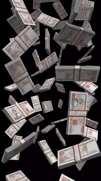 Vertical Cuba Money, Falling Cuban Peso Bills Black Background, Premium Caribbean Havana Finance Cash Stacks, 4K