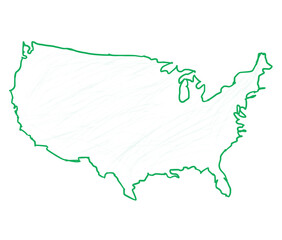 Green Outline Map of United States of America Hand Drawn Vector Illustration © Sanjay
