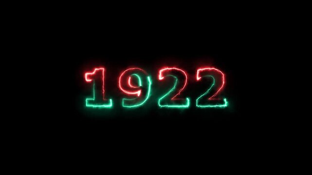 "The year '1922' appears in bold neon typography at the center of a dark cinematic background.ideal for historical timelines, documentaries, countdowns, anniversaries, and broadcast motion graphics."