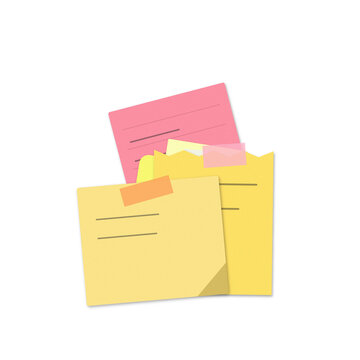 A stack of colorful sticky notes with handwritten text isolated on a solid black background