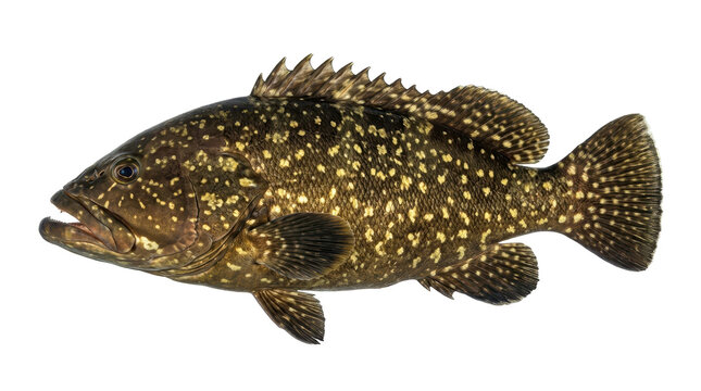 Spotted grouper fish photograph with detailed scales and fins on transparent background epinephelus marine life sea