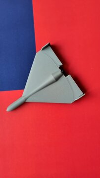 A Shahed drone featuring a prohibition symbol on the taiwanese flag as a conceptual background