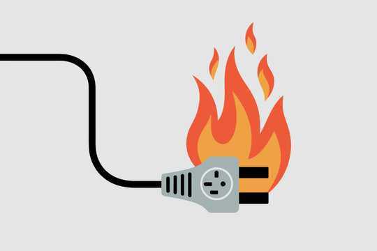 Una imagen conceptual de un enchufe el&eacute;ctrico incendi&aacute;ndose, representando un riesgo el&eacute;ctrico peligroso