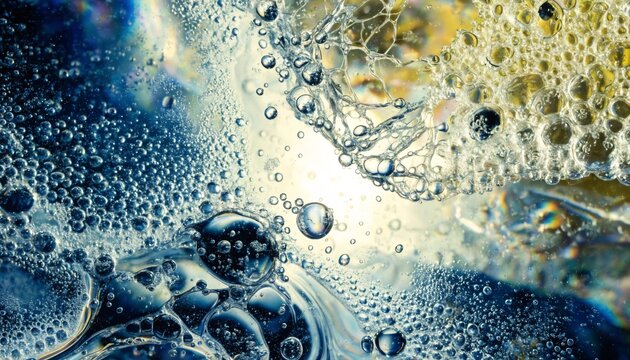 Abstract macro shot of soap bubble textures mixing with oil creating colorful patterns