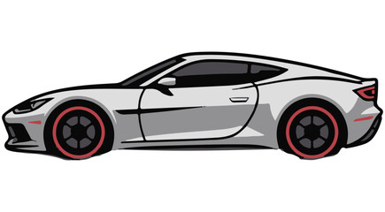 Naklejka premium Silver sports car vector illustration side view with red rim wheels for automotive design